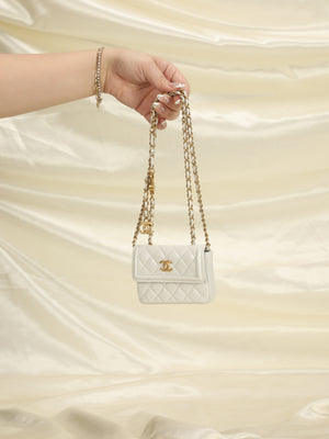 Chanel Vintage Beige Leather Gold Chain Micro Classic Flap Belt