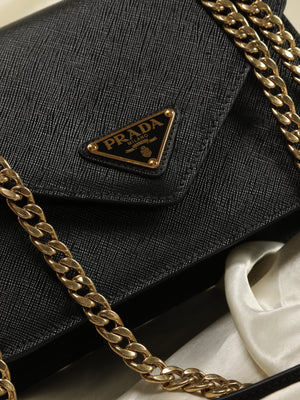 Prada Monochrome Chain Flap Bag Saffiano Leather Small