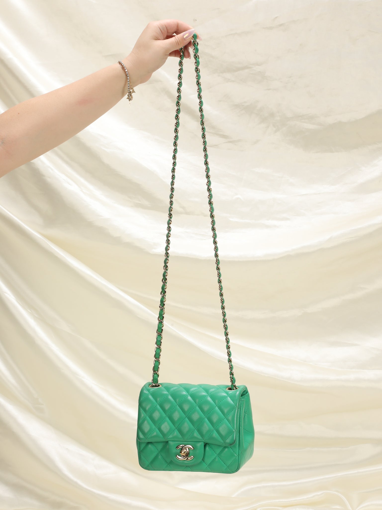 Rare Chanel Lambskin Square Green Mini Flap Bag