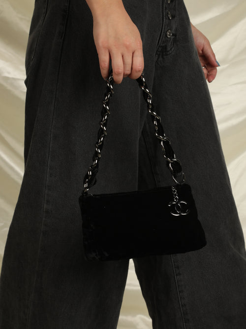 CHANEL Mini Velvet Clutch Rare! Black Bag Purse