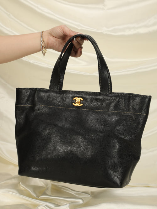 Pre-owned Chanel Caviar Supermodel Tote Bag In Black