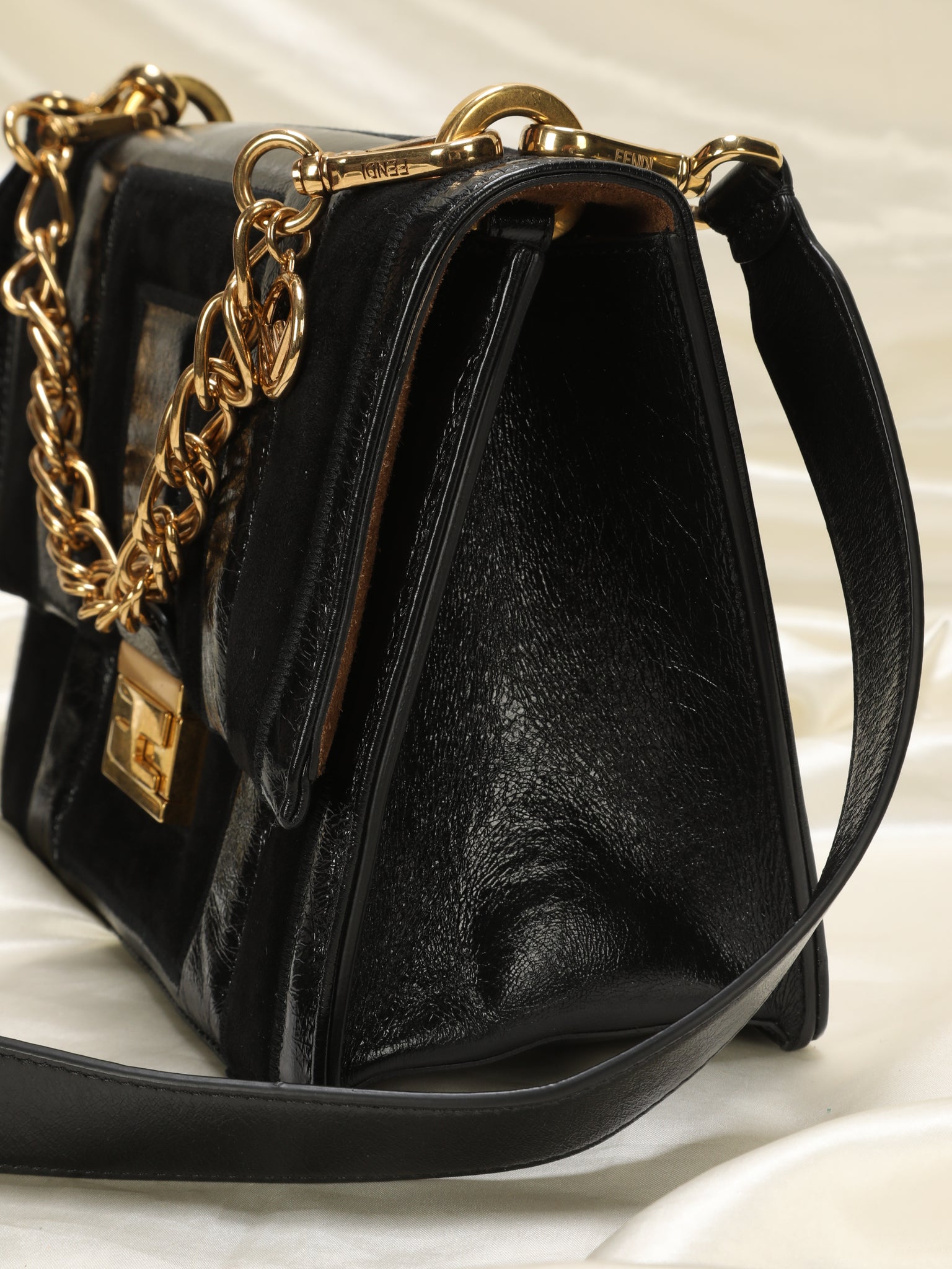 Fendi Kaan Suede & Patent Shoulder Bag