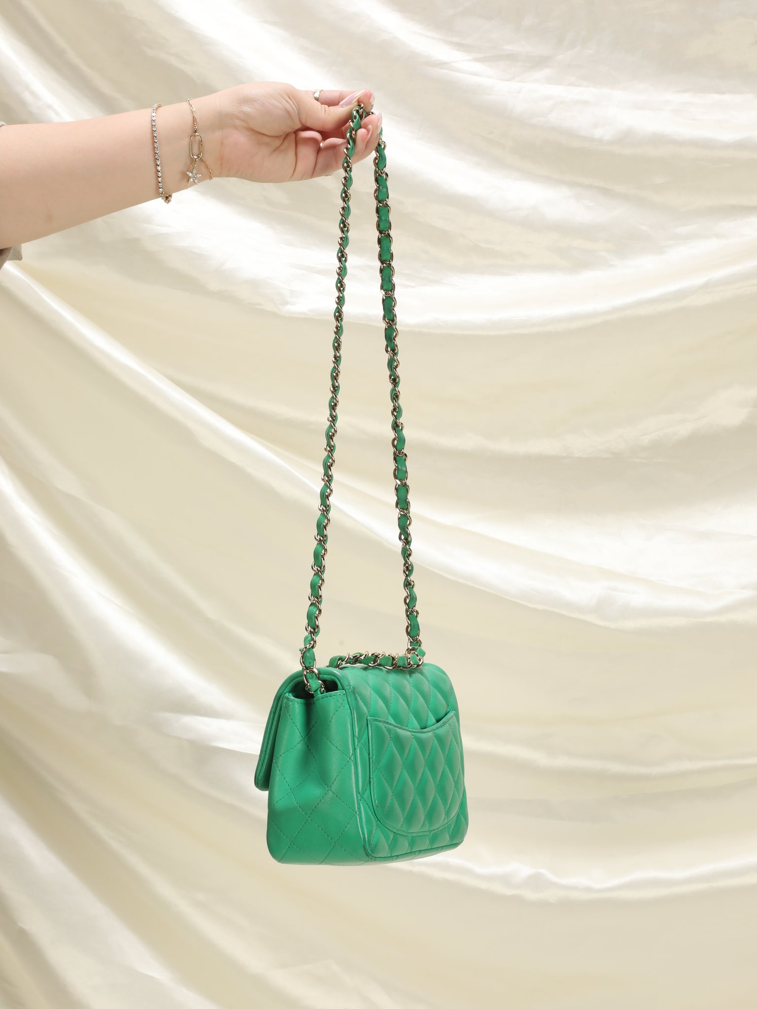 Mini Quilted Square Bag Chain Decor Fashionable Flap Crossbody Bag