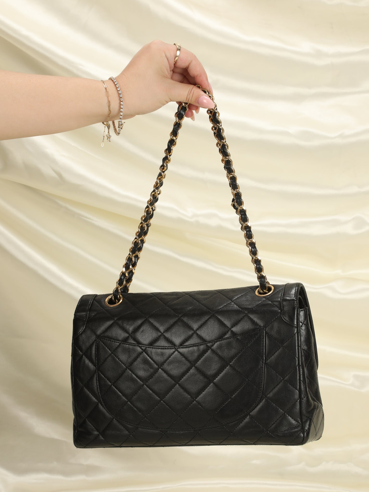 Chanel Vintage Square CC Flap Bag Quilted Lambskin Medium Black
