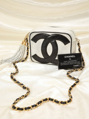 Chanel Lambskin Black and White Chain Crossbody
