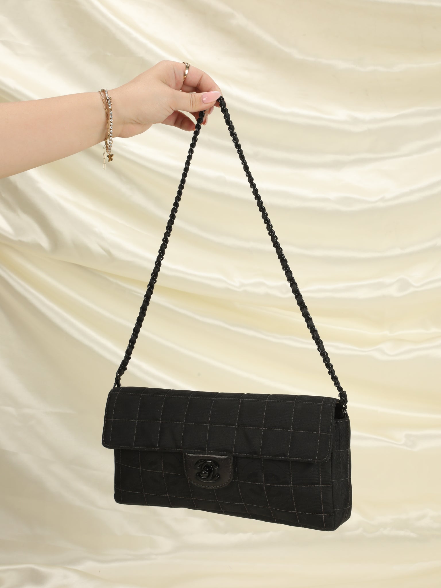 Chanel Small Nylon Travel Ligne Shoulder Bag Black
