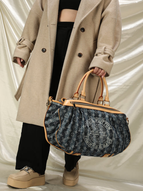 Louis Vuitton Limited Edition Denim Cabas Raye GM Shoulder Bag