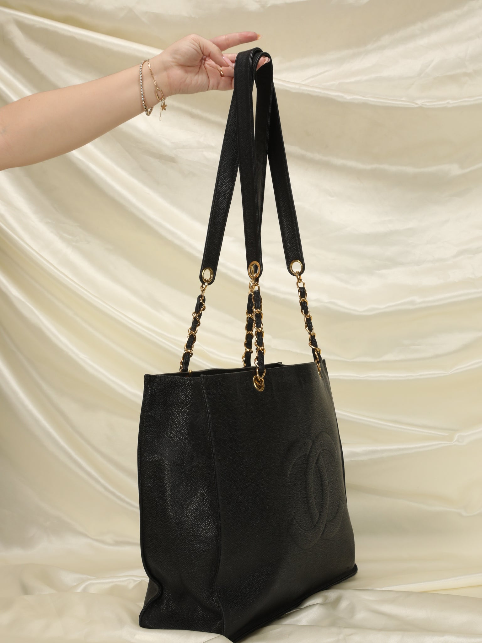 CHANEL Black Caviar Timeless Soft CC Shopping Tote Bag