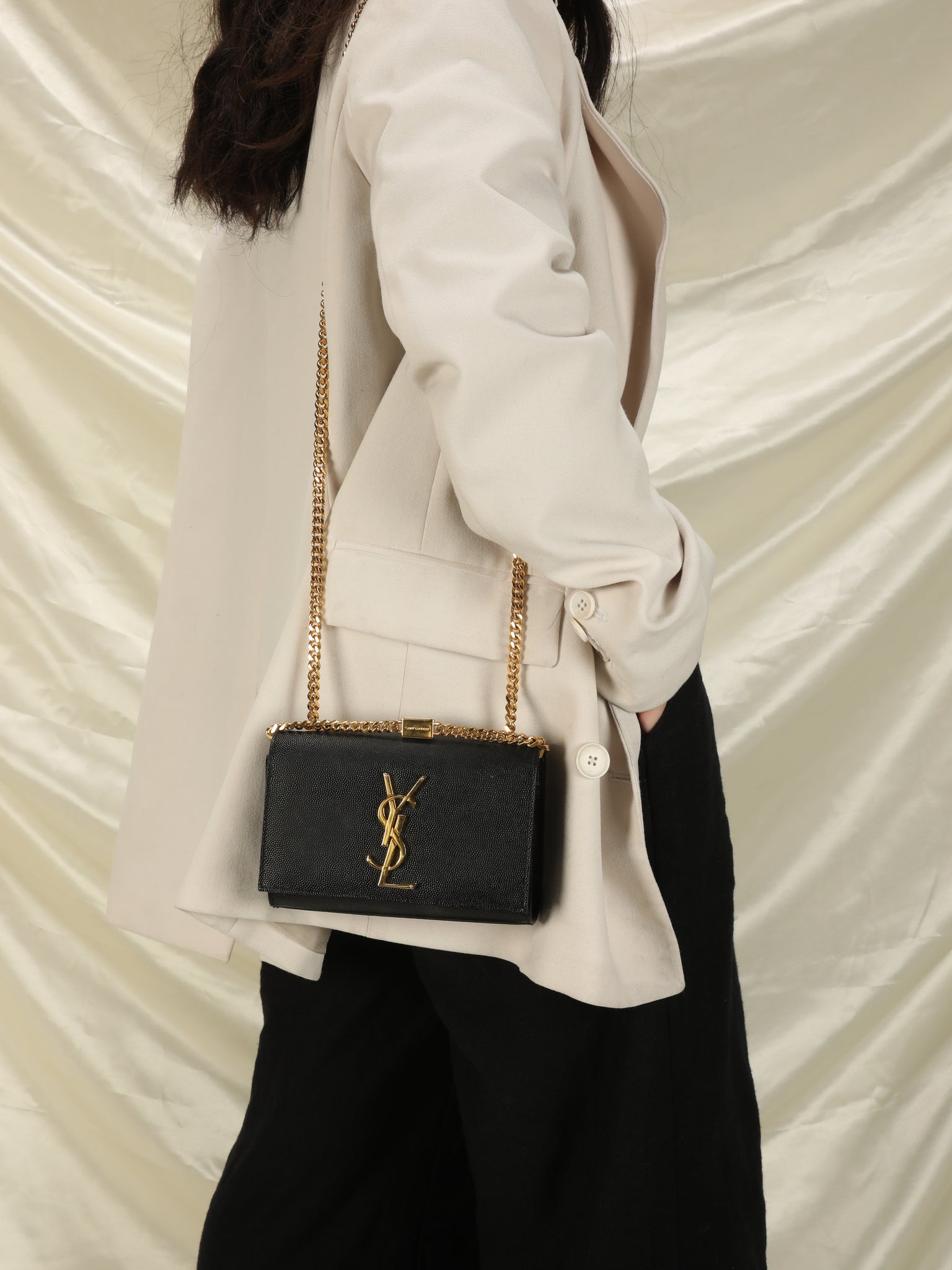 SAINT LAURENT Small Kate YSL Monogram Leather Chain Bag