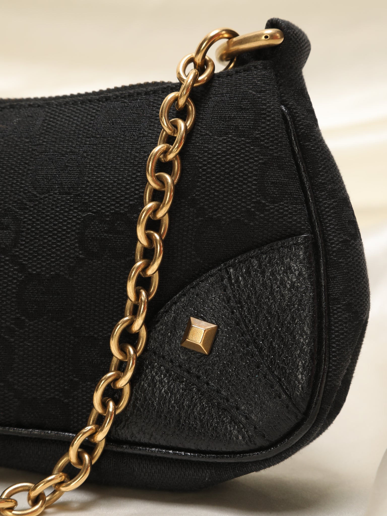 GUCCI Vintage GG Monogram Logo Pochette Mini Handbag Zip Black