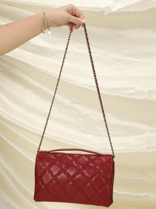 Chanel Double Stitch Flap Bag Chevron Lambskin Medium Red 22176322