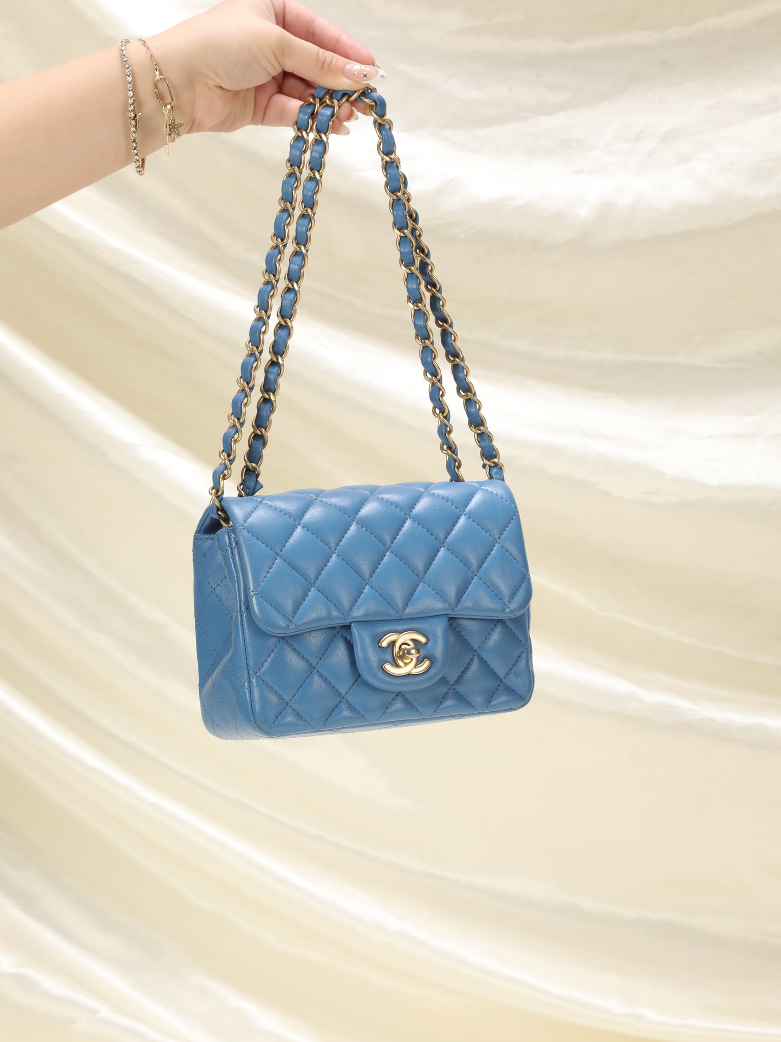 chanel blue patent bag purse