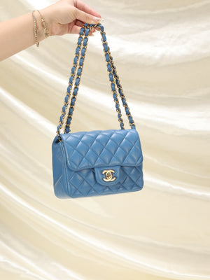 Chanel Light Blue Quilted Lambskin Mini Flap Bag Gold Hardware