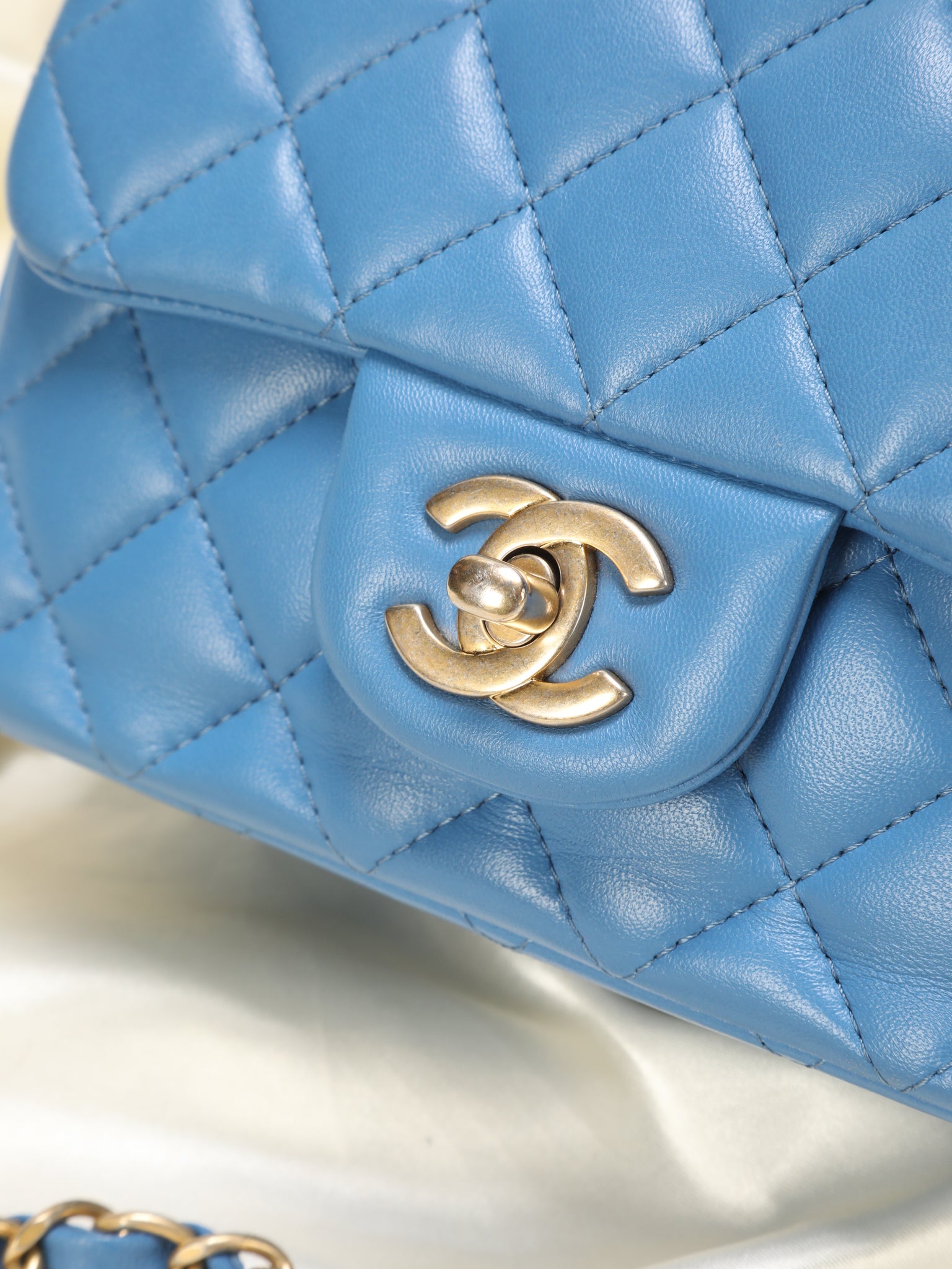 Chanel Classic Mini Rectangular Flap Blue Sky Lambskin Gold