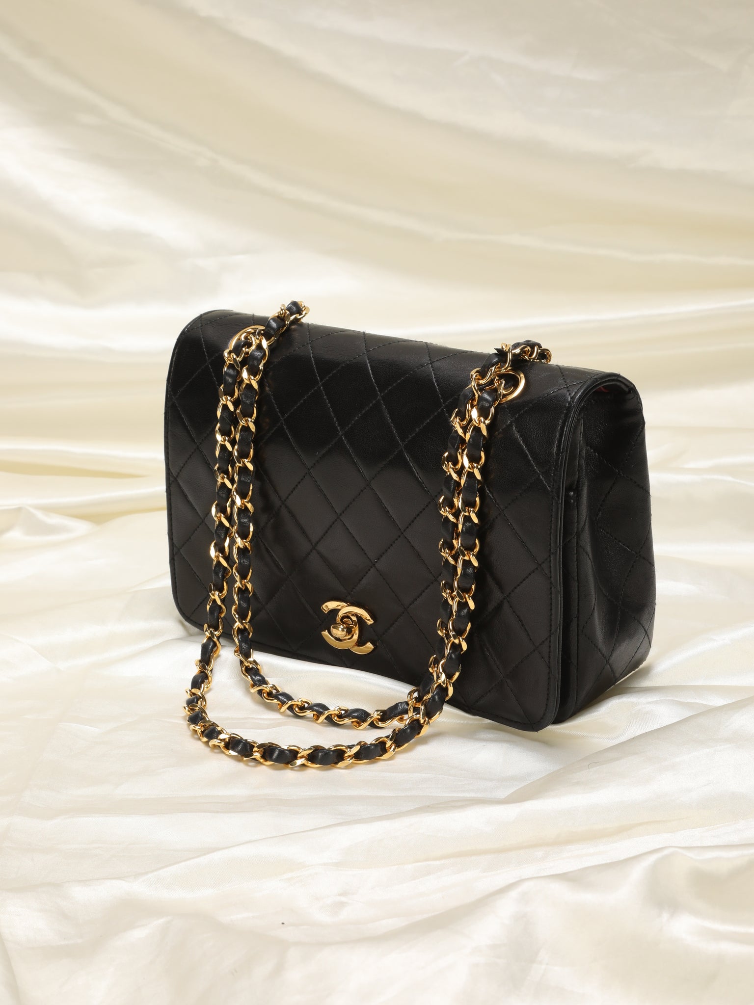 Chanel Vintage Black Quilted Lambskin Mini Full Flap Bag Gold