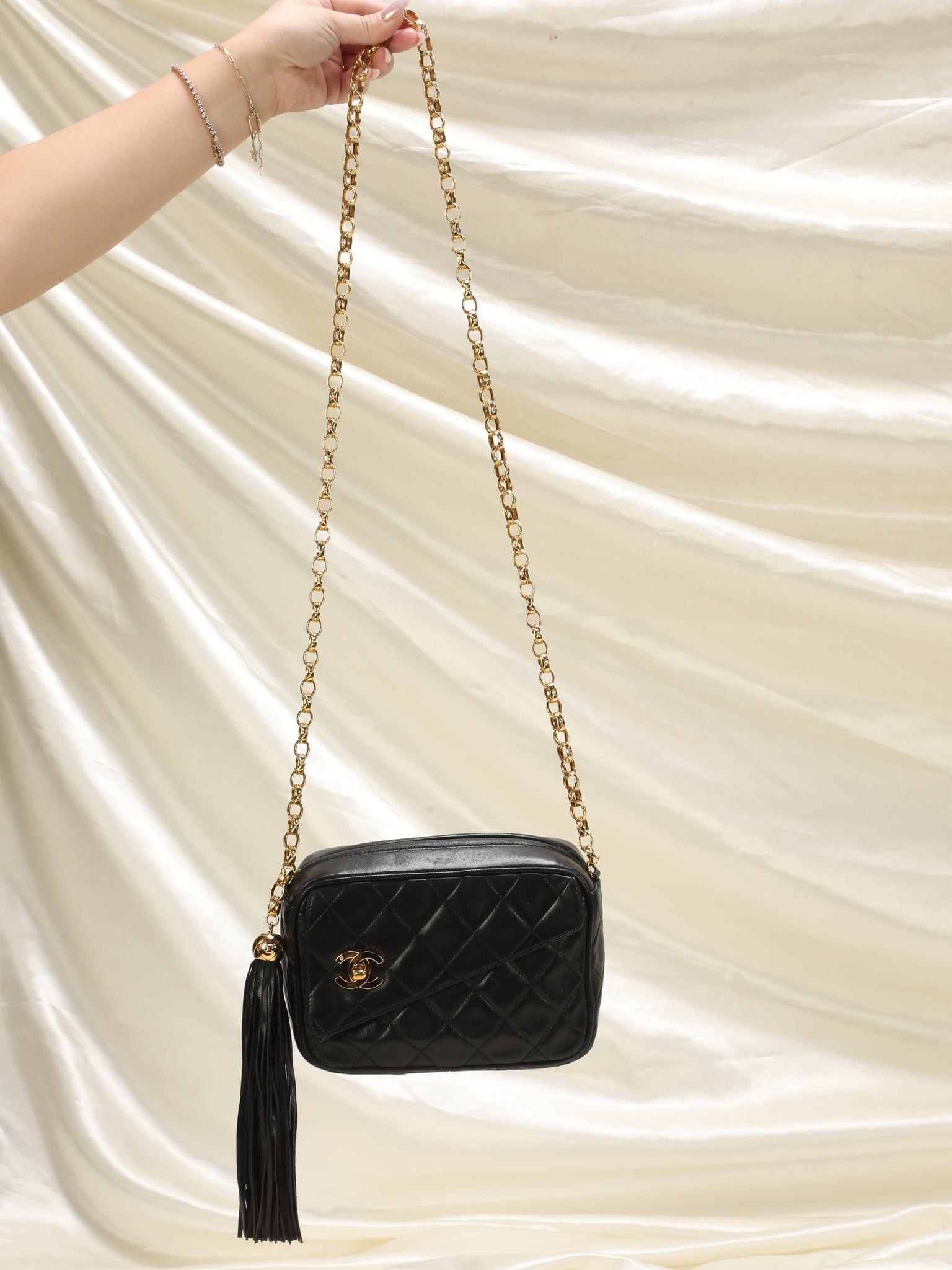 Chanel Beige and Black Caviar Quilted Round Filigree Crossbody