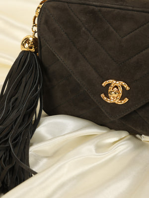 Rare Chanel Suede Chevron Mini Flap Bag