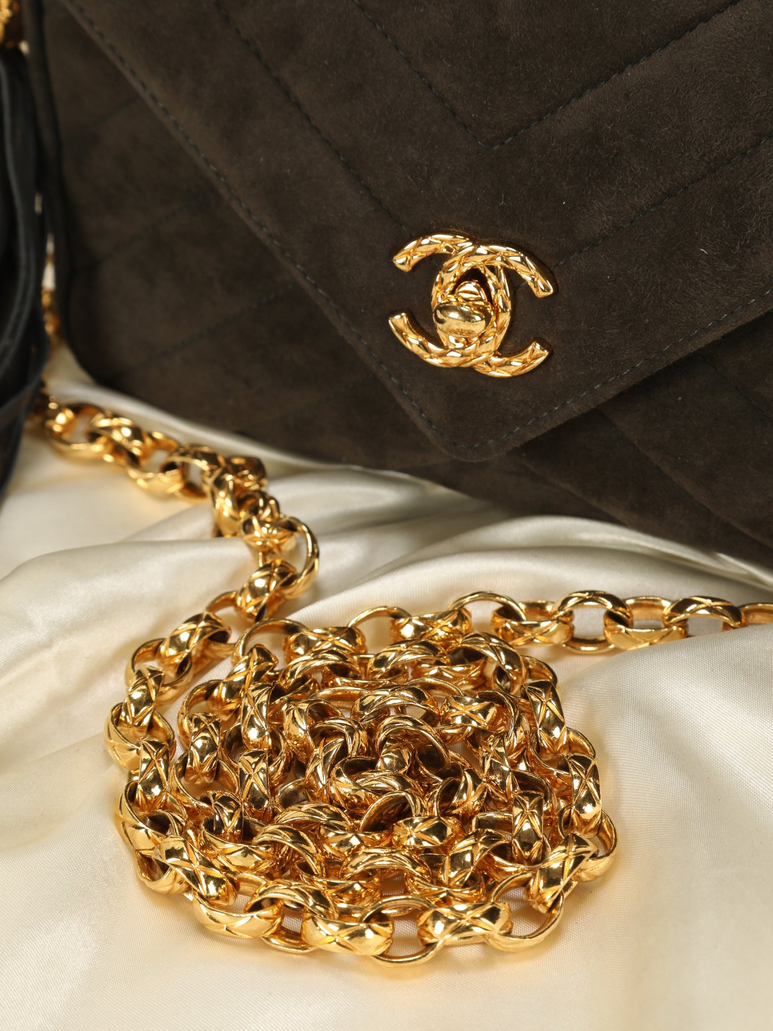 Rare Chanel Suede Chevron Mini Flap Bag