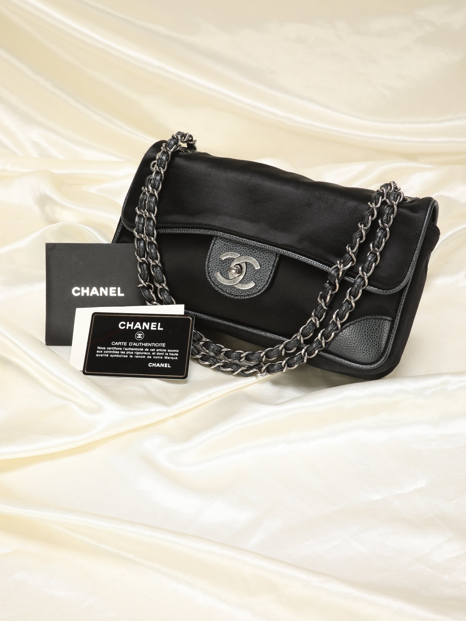 Rare Chanel Satin and Caviar Half Flap