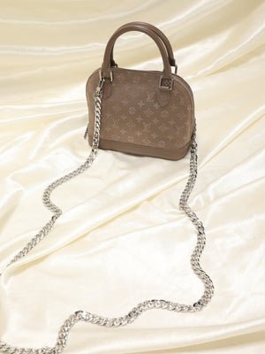 Louis Vuitton LV Black Monogram Logo Satin Leather Mini Alma Bag