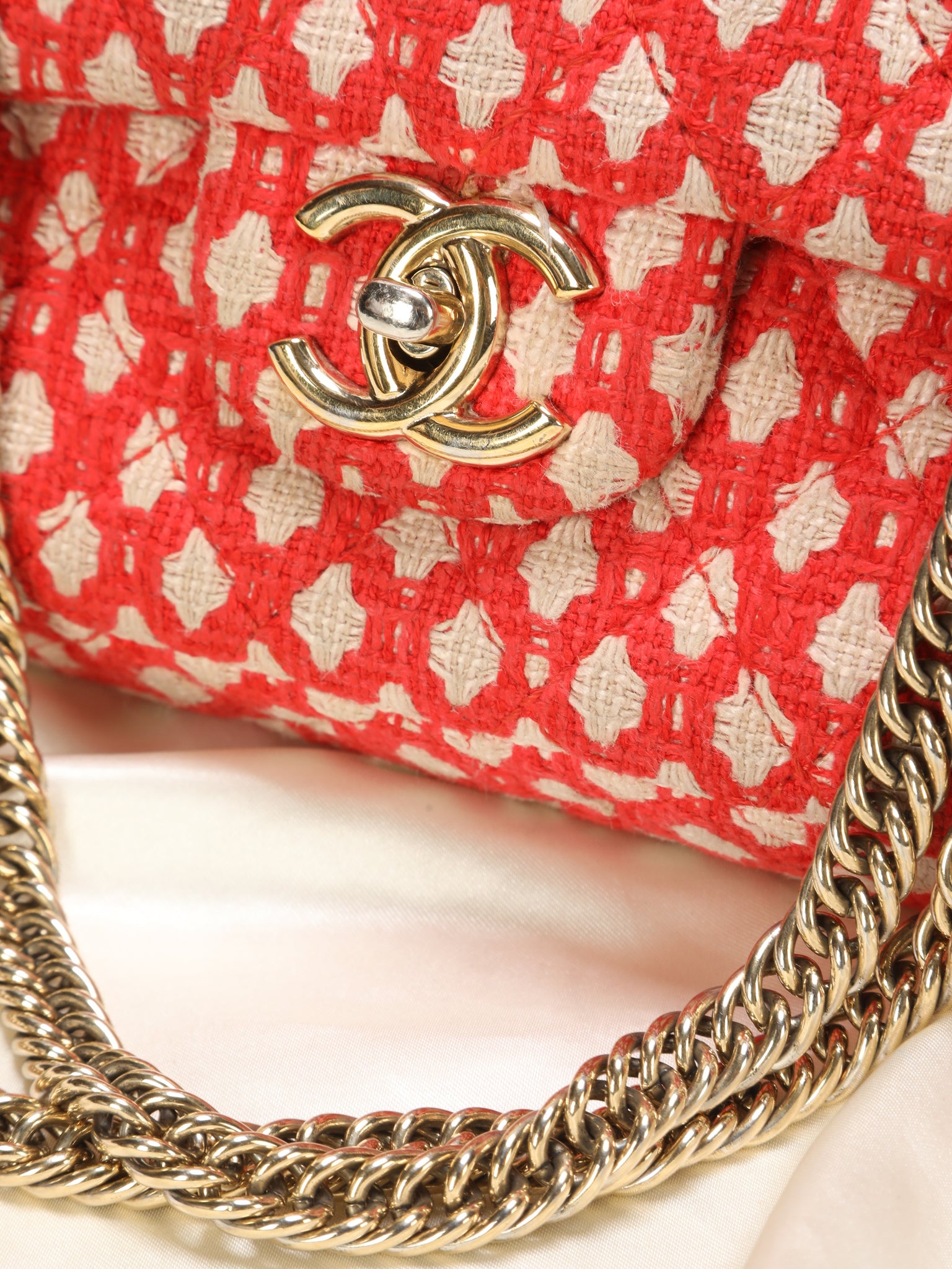 Chanel Red Tweed Double Flap Bag