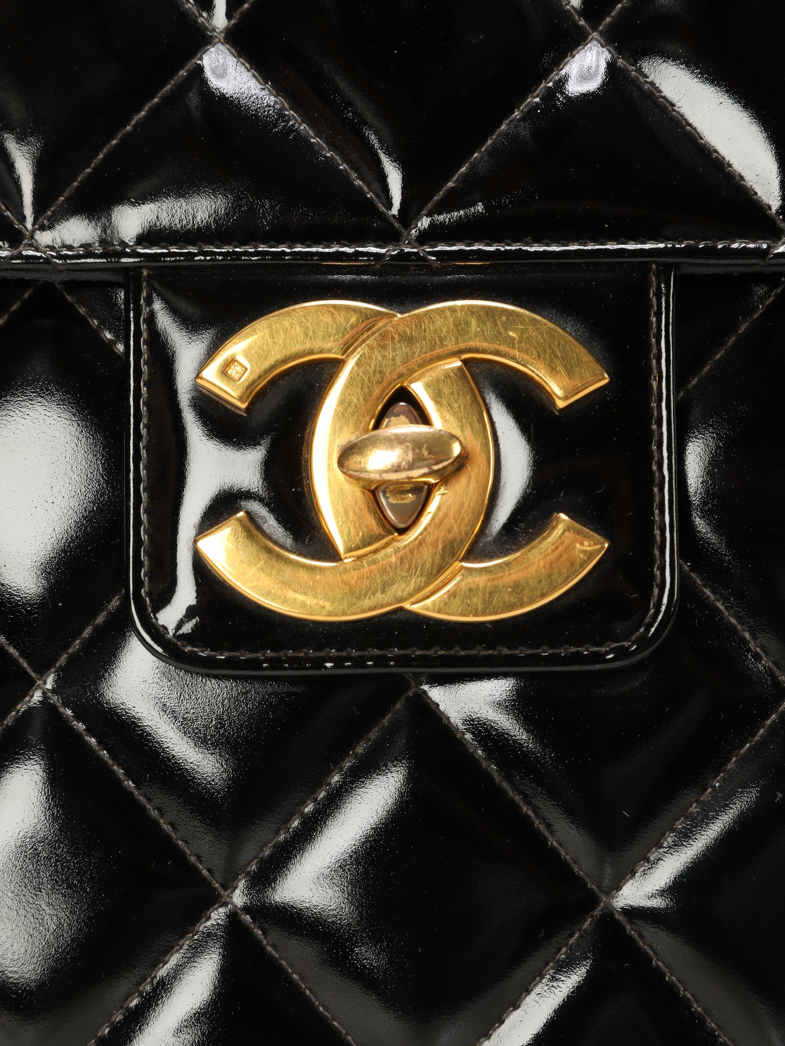 Chanel XL Logo Quilted Patent Top Handle