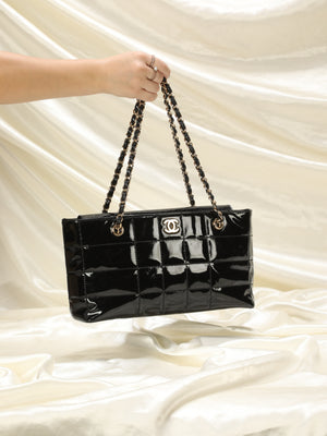 Chanel Patent Square Quilted Chain Tote