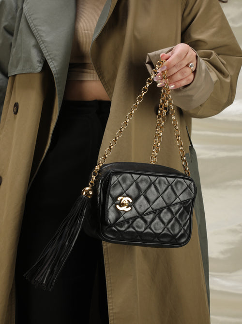 CHANEL, Bags, Chanel Vintage Mini Black Lambskin Camera Bag
