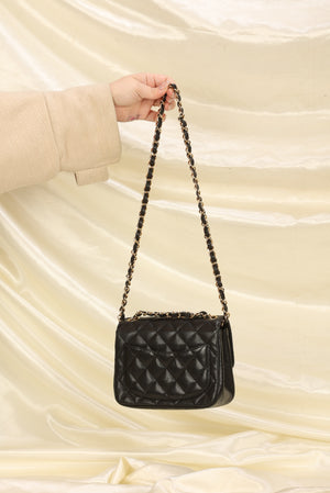 Chanel * Black Lambskin Mini Classic Square Flap Shoulder Bag 17