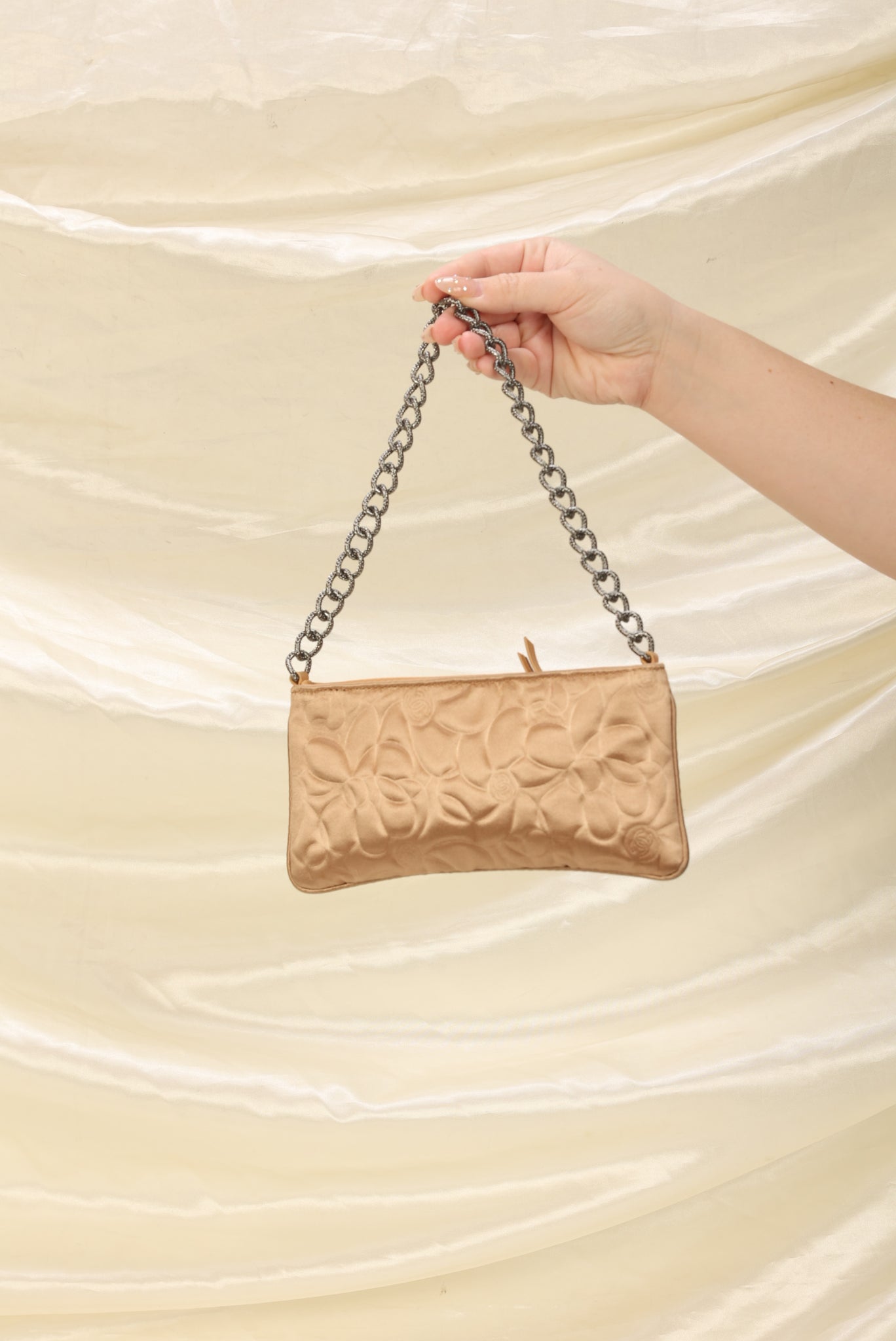 Chanel Camellia Handbag Bag Clutch W/ Detachable Chain