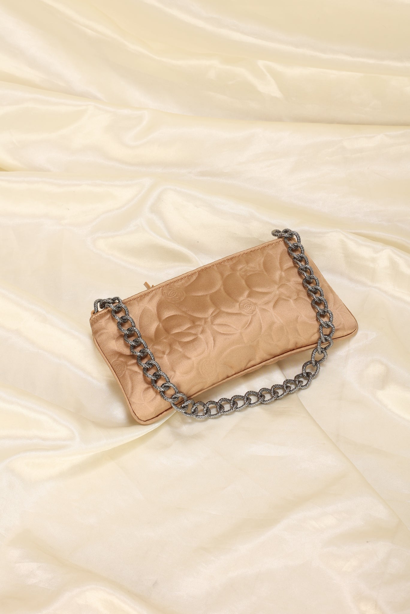 Chanel Camellia Satin Pochette Bag