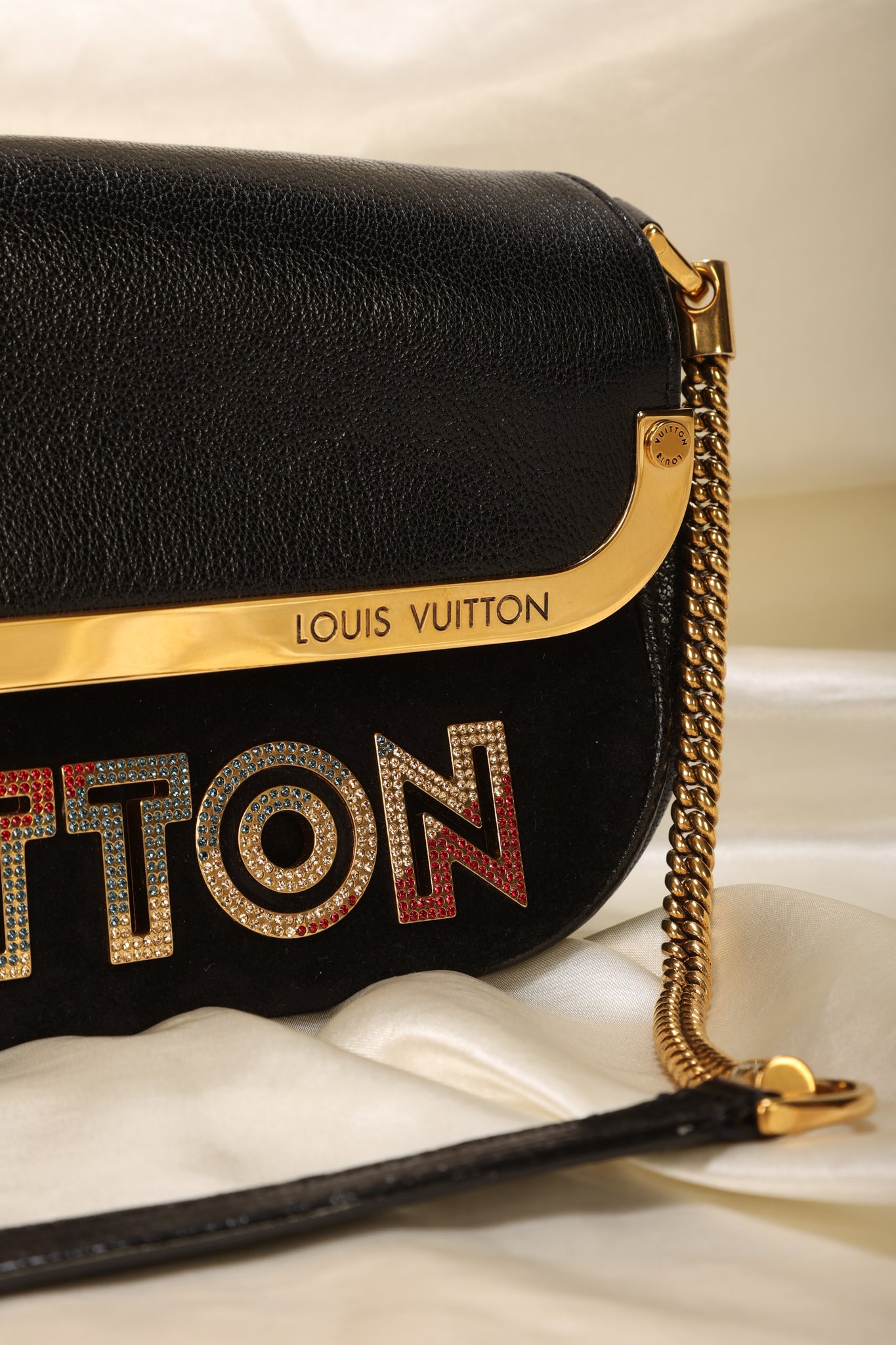 Rare Louis Vuitton Suede Crystal Pochette