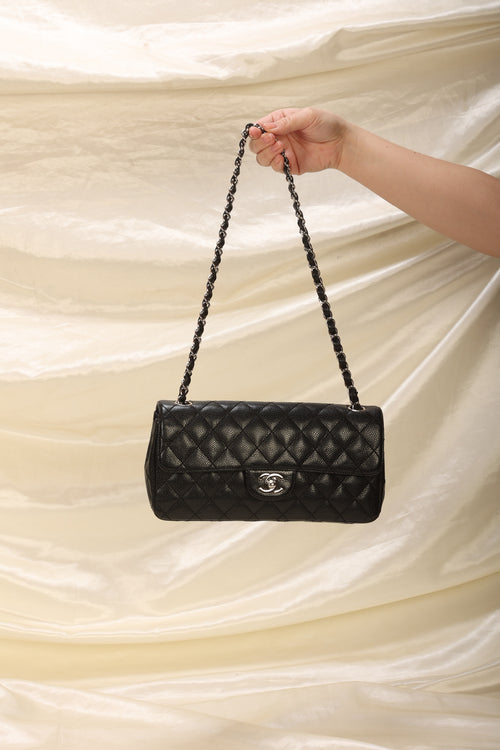 Chanel Black Caviar Quilted East West SHW Flap Bag