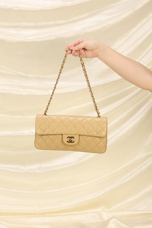 Chanel Beige Quilted Caviar Leather East West Flap Bag. Excellent, Lot  #58017