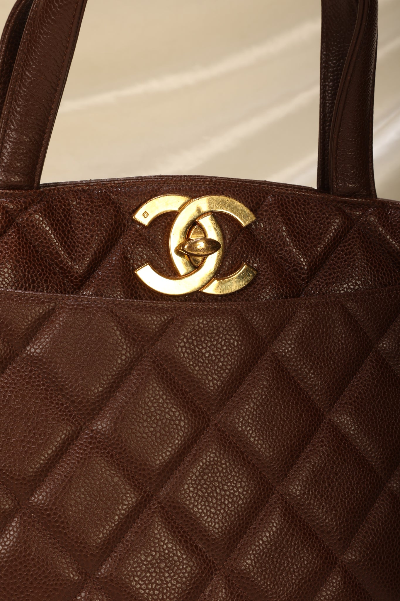 Extremely Rare Chanel Caviar XL Logo Turnlock Tote