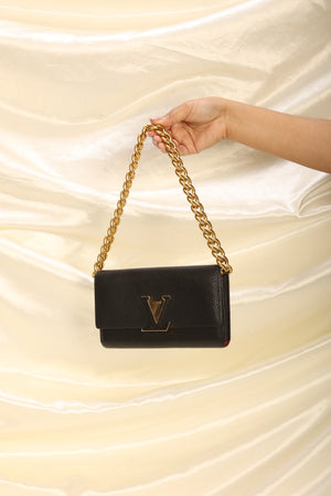 Louis Vuitton Black Leather Chain Louise GM Shoulder Bag