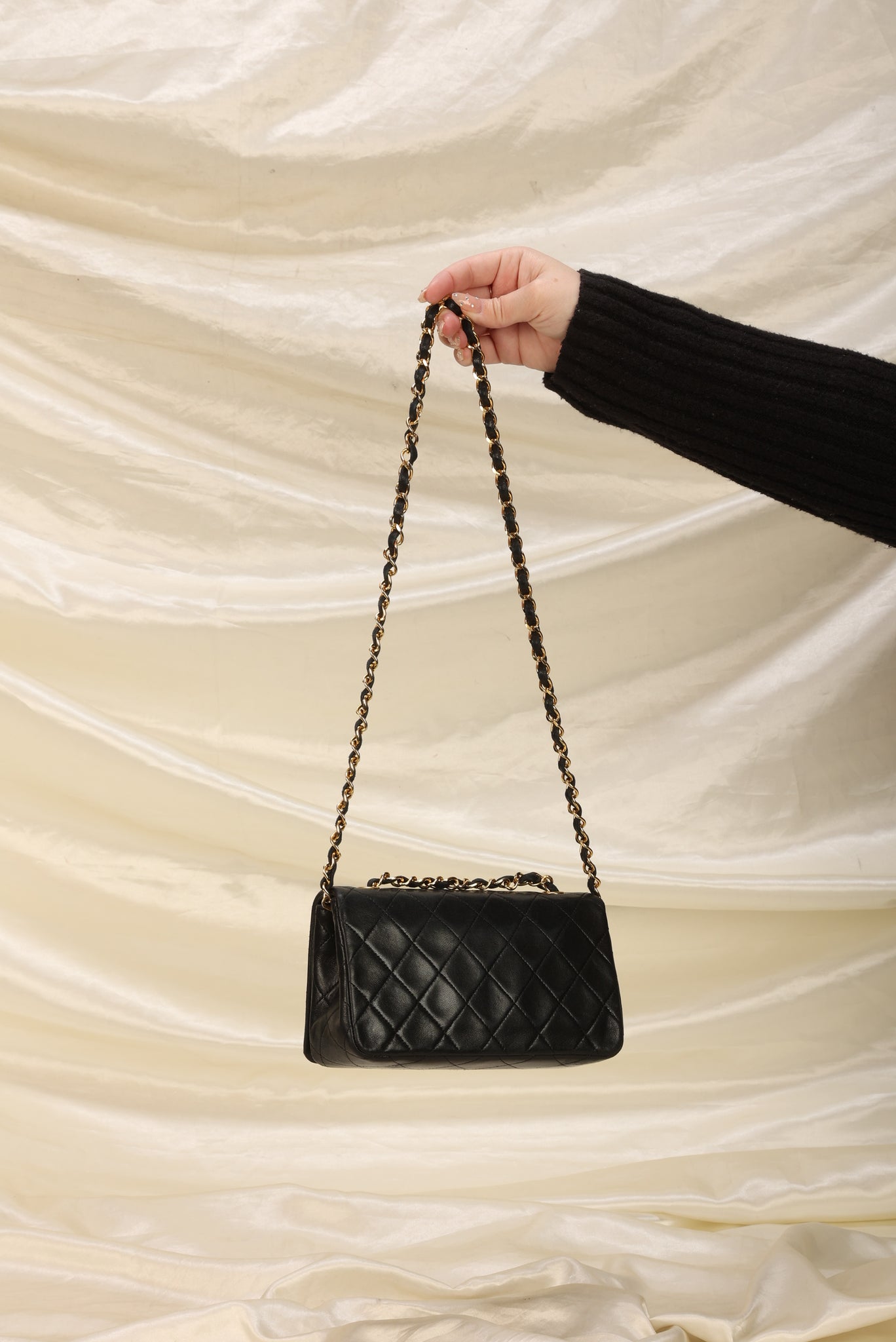 Chanel Black Quilted Patent Lambskin Small Vanity with Chain Pale Gold Hardware, 2020, Womens Handbag