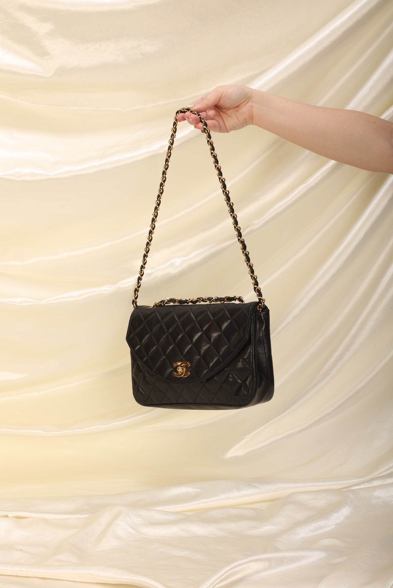 Chanel Vintage Small Quilted Classic Diana Flap Bag Black Lambskin 24K –  Coco Approved Studio
