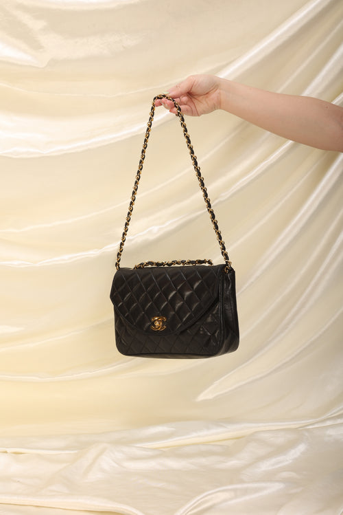 Chanel Mini Rectangular Flap Bag with Top Handle Black Lambskin Light Gold  Hardware in 2023