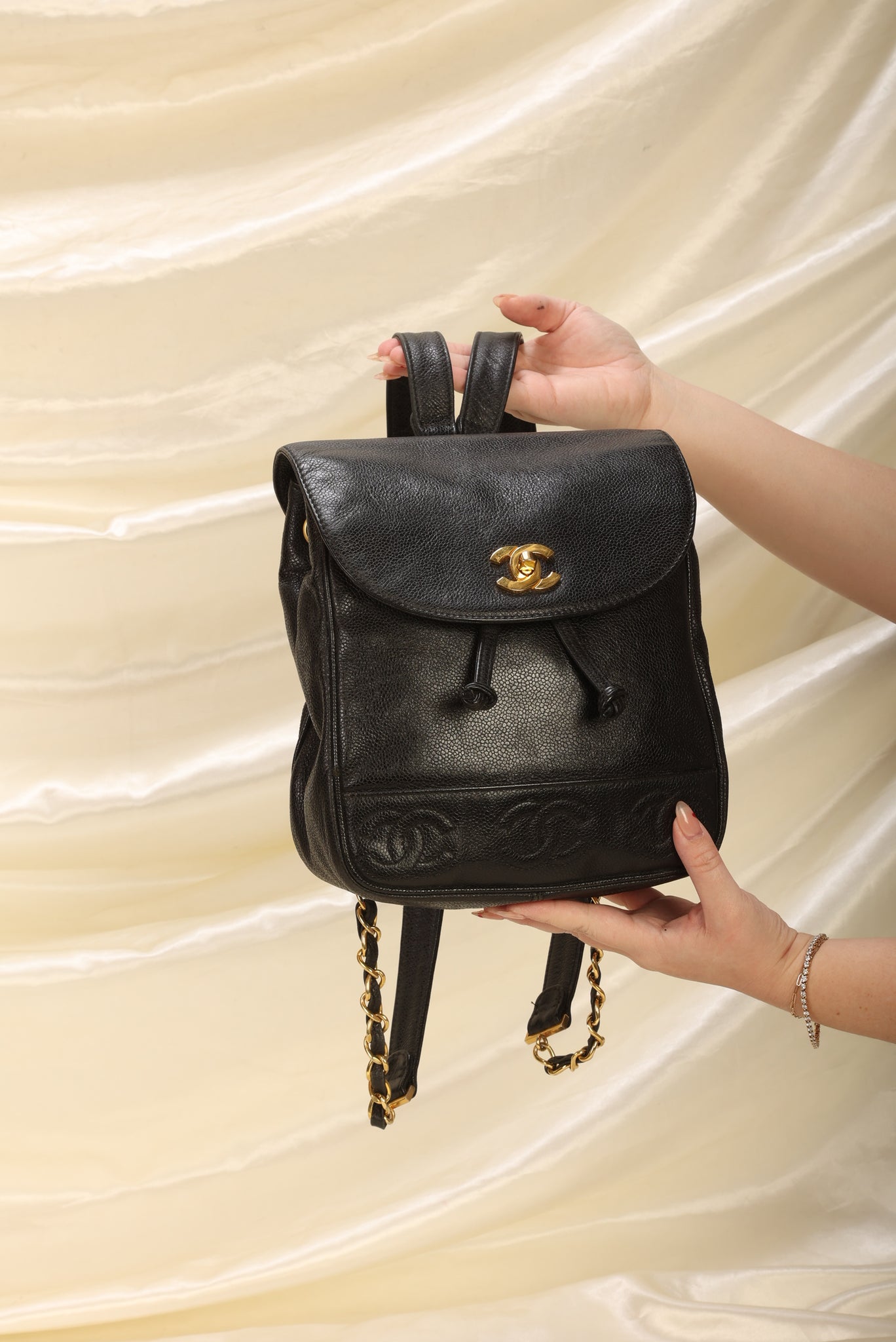 Lot - Vintage Chanel Drawstring Caviar Bucket Bag