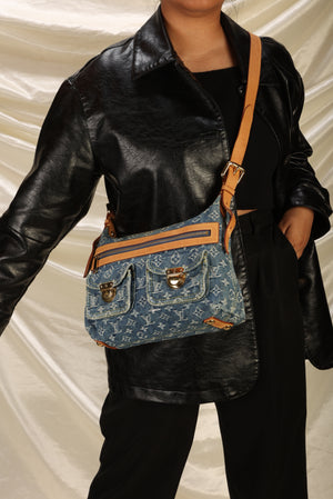 2005 Louis Vuitton Blue Monogram Denim & Vachetta Leather Baggy PM
