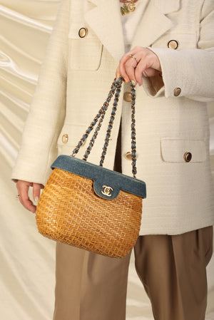 Limited Edition Chanel Denim Wicker Basket Bag