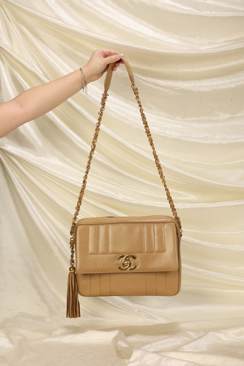 Chanel Vintage Camera Bag Beige Quilted Lambskin with 24K gold plated  hardware