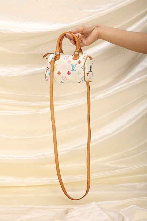 Louis Vuitton White Multicolor Mini Used Bag Auction