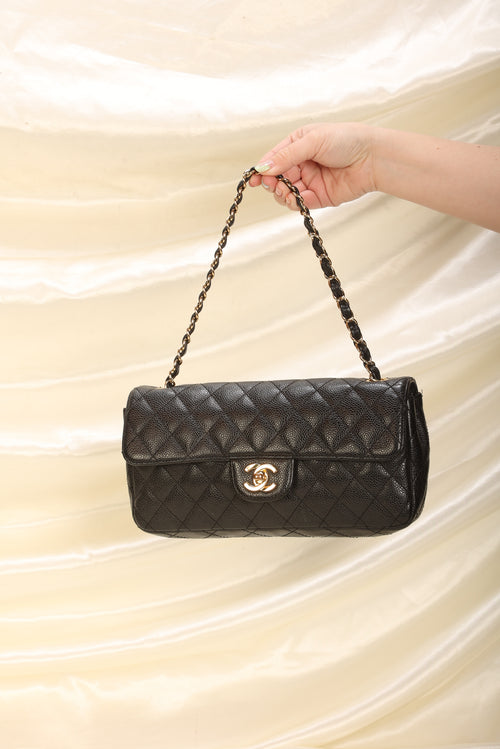 Chanel Black Quilted Caviar East West Classic Flap Gold Hardware, 2009-2010  Available For Immediate Sale At Sotheby's