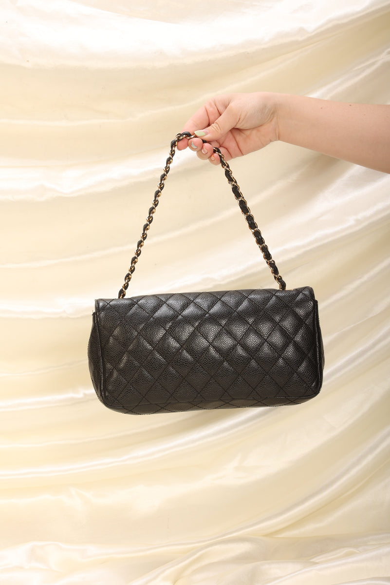 CHANEL Caviar Grained Calfskin Flap Chain Shoulder Bag Black 13 i90 –  hannari-shop