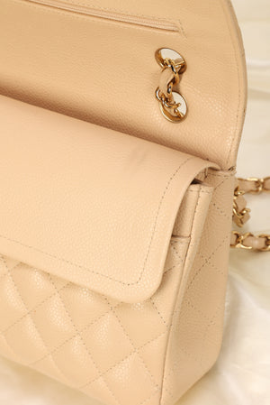 Chanel - Beige Quilted Caviar Classic Double Flap Medium