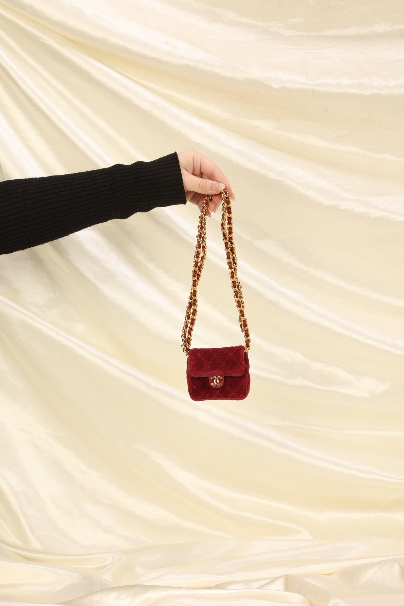 Chanel Burgundy Quilted Velvet Mini Classic Flap Bag