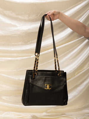 Chanel Contrast Stitch Shoulder Bag in Black