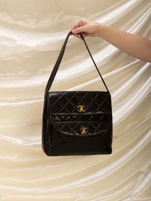 Chanel Brown Quilted Leather Vintage Front Pocket Shoulder Bag